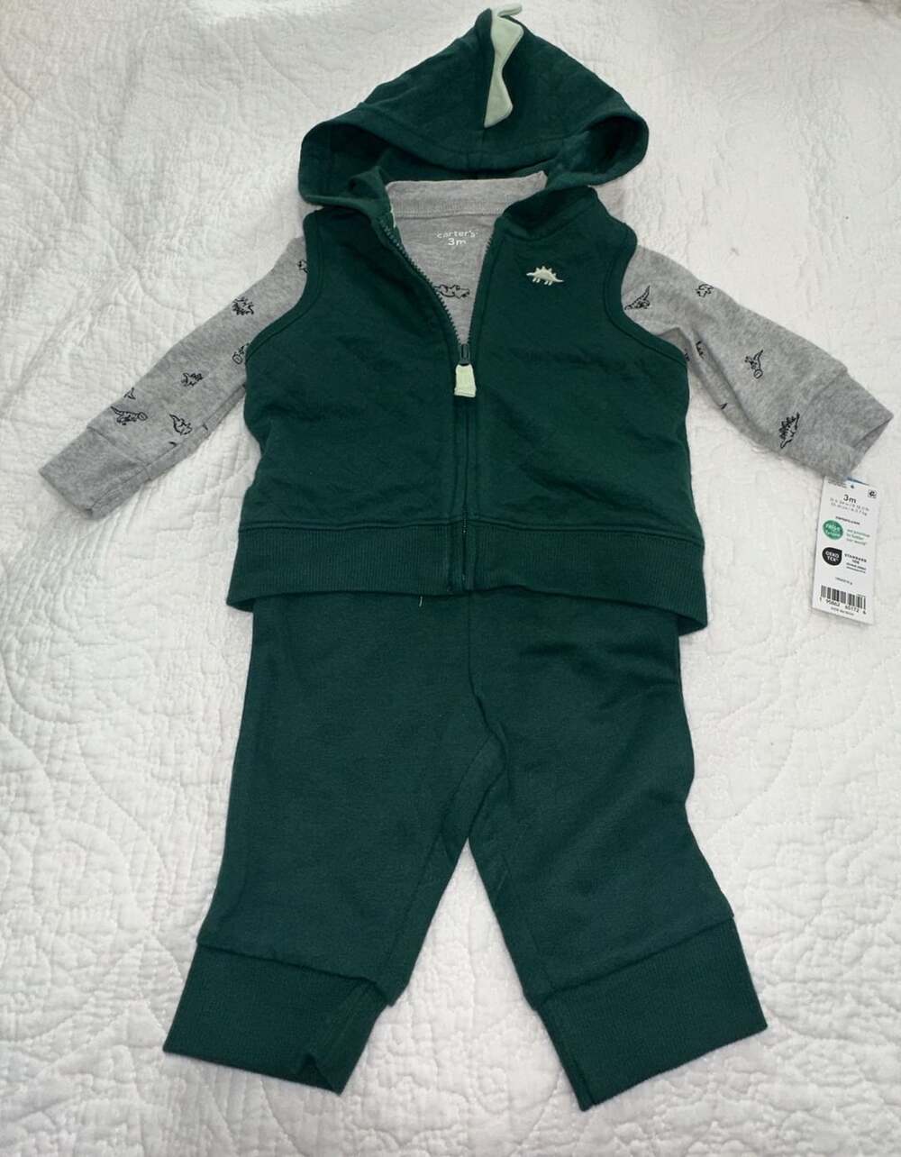 NWT Carter's Baby Boy 3-Piece Dinosaur Quilted French Terry Layering Set